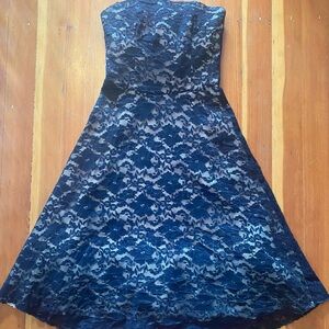 Vintage 2000’s black lace and ivory strapless A-line dress, junior size 7